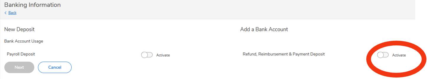 Activate the “Refund, Reimbursement & Payment Deposit” toggle